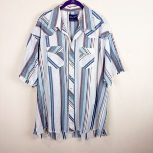 Vintage Wrangler Cowboy Western Cotton Button Down Striped Shirt 2X Pearl Snap